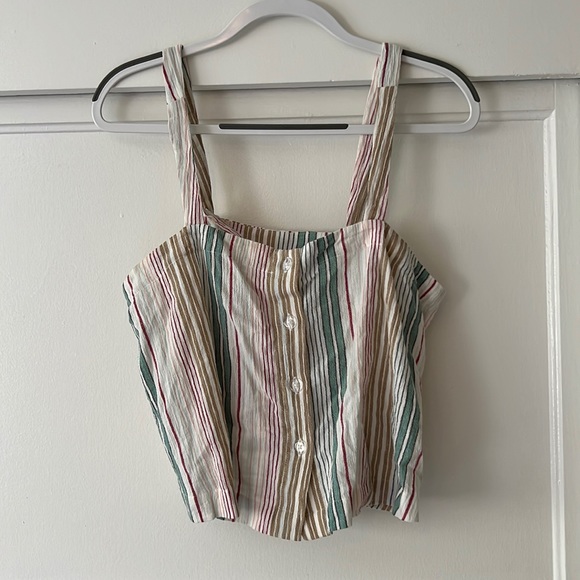 Loft Beach green and tan striped set. Tank top with front buttons and shorts. - Picture 4 of 8